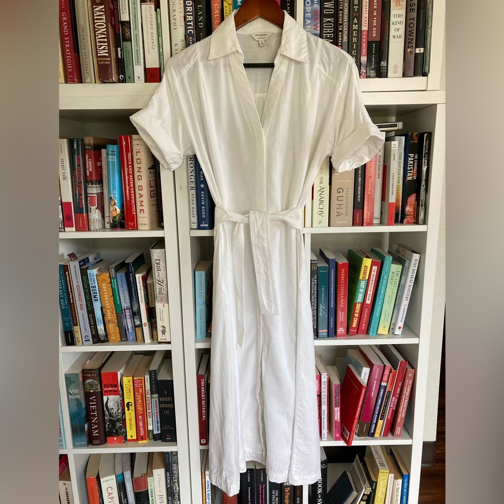 Banana Republic Factory White Linen-Blend Shirt Dress with Belt & Pockets